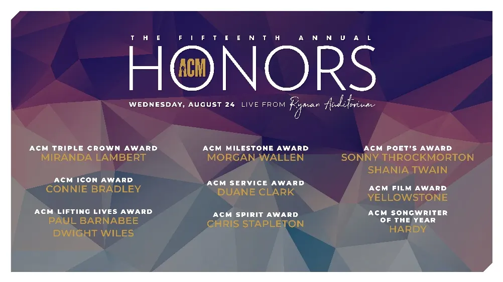 Academy of Country Music® Announces Special Award Honorees Including Miranda Lambert, Chris Stapleton, Shania Twain, Morgan Wallen, and Yellowstone